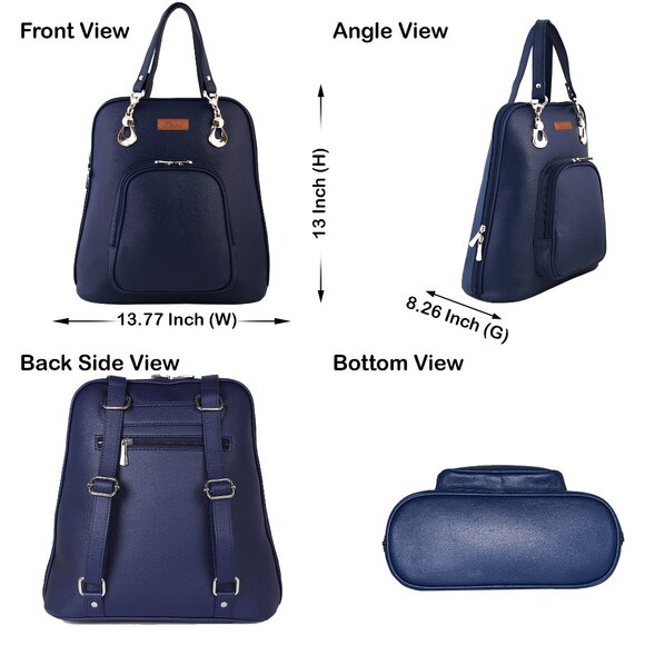 Ladies’ Blue Vegan Leather Backpack – Top Handle Daypack - Picture 3 of 10